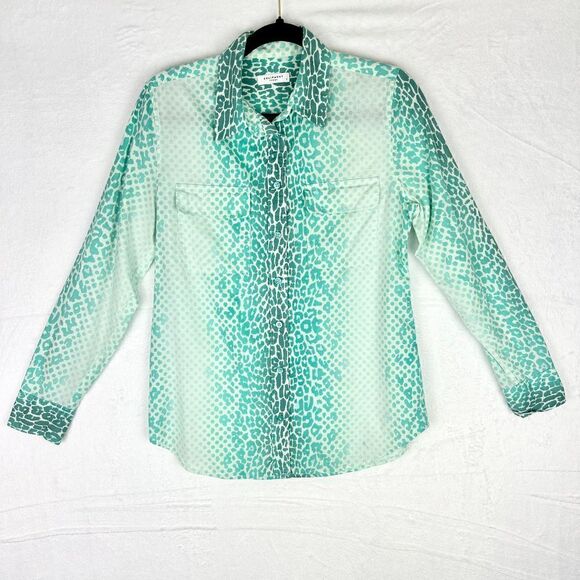 Equipment Tops - Equipment Femme Cotton Ombre Leopard Cheetah Button Up Shirt Size Small Teal